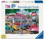 Text: "750 Ravensburger Puzzle", "Jack's Diner", "Park and Dine". 

Illustration: Retro-Diner-Szene mit Oldtimer-Autos und Menschen.