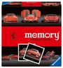 Text: „memory, COLLECTOR'S EDITION, Ferrari GTO“. Autos in Rot, Ferrari-Logo, Ravensburger-Logo, Polaroid-Stil.