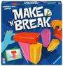 "MAKE 'N' BREAK" ist der Haupttext. Hände greifen bunte, geometrische Blöcke. Ab 8 Jahren, 2-4 Spieler, Logo von Ravensburger.