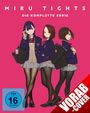 „MIRU TIGHTS – DIE KOMPLETTE SERIE“. Drei Mädchen in Schuluniformen vor pinkem Hintergrund. FSK 16-Symbol.