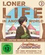 „LONER LIFE IN ANOTHER WORLD“ Volume 2. Person mit schwarzen Haaren vor Fantasy-Häusern. FSK 12.