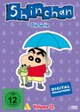 Text: Shinchan, Die Serie, FSK ab 12 freigegeben, Volume 12, DIGITAL REMASTERED. Illustration eines Kindes mit Regenschirm.