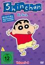 „Shinchan: Die Serie“, „DIGITAL REMASTERED INKL. STICKER“, „Volume 5–8“. Illustration eines Kindes mit großen Augen.