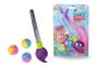 Verpackung und Produkte für „Baff Bombz Badepinsel“, bunte Bälle und Zauberstab. Text: „Magischer Farbmix“. Ab 3 Jahren.