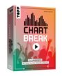 "CHART BREAK" Musikquiz von Günter Burkhardt; Menschen feiern mit erhobenen Armen vor einem farbigen Hintergrund.
