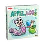 „Auf die Plätze, Apfel, los!“. Fröhlicher Wurm und Schnecke mit Äpfeln; HABA-Logo oben links.
