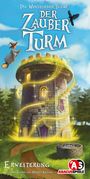 „Die Wandelnden Türme - Der Zauber Turm“, „Erweiterung“, eine Burg mit Magie, eine fliegende Hexe, ein Rabe, Waldumgebung.