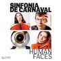 „SINFONIA DE CARNAVAL“ und „HUMAN FACES“. Vier Fotos von Personen mit Musikinstrumenten. „NEUKLANG“ steht klein unten links.