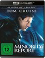 "4K ULTRA HD", "TOM CRUISE", "MINORITY REPORT", FSK 12-Logo; ein Mann in dynamischer Pose im Hintergrund.
