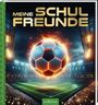 Text: "MEINE SCHULFREUNDE" oben, "arsEdition" unten. Ein Fußball mit Feuereffekt schwebt über einem beleuchteten Stadion.