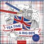 „TEA TIME & BIG BEN“, „Der England-Malblock“. Britische Flagge, Big Ben, Teetasse, Buntstifte, Telefonzelle.