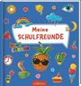 Text: „Meine Schulfreunde“, „best friends“. Bunte Illustrationen: Ananas mit Sonnenbrille, Regenbogen, Kaktus, Eis.