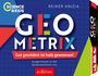 "GEOMETRIX", "Gut geschätzt ist halb gewonnen!", Science & Kids-Logo, blaue grafische Gestaltung mit bunten Formen.