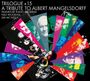 „TRILOGUE +15 A TRIBUTE TO ALBERT MANGELSDORFF“ in weißer Schrift, bunte kaleidoskopartige Bilder von Musikern.