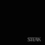 Text "STEAK" in grau, unten rechts auf schwarzem Hintergrund.