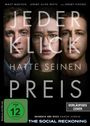 "Jeder Klick hatte seinen Preis". Drei ernste Gesichter nebeneinander. Unten: "Drehbuch und Regie: Aaron Sorkin".