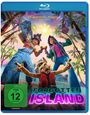„FSK ab 12 freigegeben“, „Forgotten Island“. Drei Figuren feiern unter Palmen.