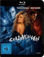 "THERESA RUSSELL, MARK HARMON, COLD HEAVEN, KALTER HIMMEL. Zwei Gesichter vor blauen und roten Wolken, Frau zentral."