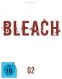 „BLEACH“ in großer, roter, zerkratzter Schrift, FSK 16-Symbol unten links, darunter die Zahl „02“.