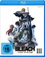 „Vorläufiges Cover“, „FSK ab 16 freigegeben“, „BLEACH THOUSAND-YEAR BLOOD WAR III“. Fünf Anime-Charaktere posieren.