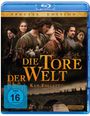 "Die Tore der Welt – Ken Follett." Mehrere Personen in mittelalterlicher Kleidung mit dramatischer Kulisse. FSK 16.