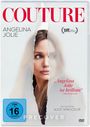 "COUTURE", "ANGELINA JOLIE", "Angelina Jolie ist brillant", Porträt einer nachdenklichen Frau hinter zerrissenem Papier.