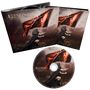 CD-Cover-Design, „ELYISION“ und „IDENTITY“. Mensch kniet mit roter Flagge in stürmischer Umgebung.