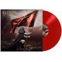 Titel: "ELYSION", darunter "IDENTITY". Eine Figur hält eine rote Flagge, im Hintergrund dunkle Wolken. Rote Vinylplatte.