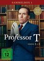 "SAMMELBOX 1", "über 1 Stunde Bonusmaterial", "Professor T", "Staffel 1-3". Ein Mann in Anzug vor Bücherregal.