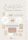 "Bibelsticker mit Grifffregister zum Selberkleben." Labels wie "JOY," "BEGEISTERT," Symbole und Register der Bibel.