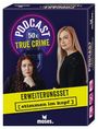„Podcast 50x True Crime“ mit einem Mikrofon. „Erweiterungsset, Stimmen im Kopf“. Zwei Frauen sind abgebildet.