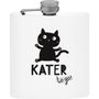 "KATER to go" steht unter einer Illustration einer schwarzen Katze auf einer weißen Flask.