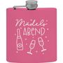 Text „Mädels Abend“. Eine rosa Flasche mit Sektflasche und Gläsern illustriert.