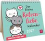 "Der kleine Katzenliebe Kalender 2027, PAWSITIVE VIBES ONLY." Drei niedliche Katzen stapeln sich, eine spricht ein Herz.