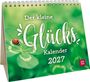 "Der kleine Glücks Kalender 2027" steht in weißem Text auf grünem Hintergrund mit einem Marienkäfer auf einem Kleeblatt.