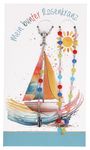 „Mein bunter Rosenkranz“ in Regenbogenfarben darüber. Darunter ein Rosenkranz auf einem Aquarell mit Segelboot und Sonne.