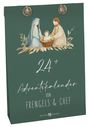 „24+ Adventskalender von Frengels & Chef“; Illustration zeigt Maria, Josef und Jesuskind in einer Krippe.