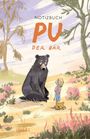 „Notizbuch PU der Bär“. Illustration eines sitzenden Bären, einem Jungen gegenüber, in einer natürlichen Umgebung. Text: INSEL.