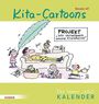 Text: "Kita-Cartoons", "Projekt 'Wir verwöhnen unsere Erzieherin!'", "Renate Alf", "Der Immer Jetzt Kalender".  
Illustration: Kinder bedienen eine Erzieherin.