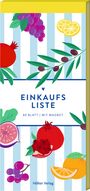 "EINKAUFSLISTE, 80 BLATT | MIT MAGNET, Hölker Verlag." Illustration von Früchten auf blau-weiß gestreiftem Hintergrund.