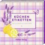 „Küchen Etiketten – für Gläser & Flaschen“. Illustration mit Lavendel, Zitrone und karierter Hintergrund.