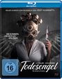Titel: Todesengel. Texte: "Neuer Horror vom Regisseur von 'Exit Humanity'", "Sie kommen, um dich zu erlösen". Frau mit Maske, blutiges Messer.