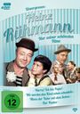 "Unvergessen: Heinz Rühmann. Vier seiner schönsten Filme. Hurra! Ich bin Papa!, Wir werden das Kind schon schaukeln." 
Im Hintergrund sind Szenen und Personen aus seinen Filmen zu sehen.