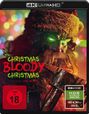 Text: "Christmas Bloody Christmas, A Film by Joe Begos, FSK 18, 4K Ultra HD, HDR". 
Illustration: Gruseliges Weihnachtsmann-Gesicht mit Axt.