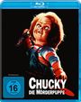 Text: "Chucky Die Mörderpuppe", "FSK ab 16 freigegeben". Illustration: Rote Haare, Messer.