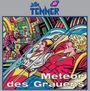 Text: "Jan Tenner 40", "Meteor des Grauens". 

Illustration: Zwei Personen in Kapseln, ein Ungeheuer bedient ein Kontrollpult.