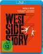 "West Side Story" in großen schwarzen Buchstaben, zwei tanzende Figuren auf rotem Hintergrund. FSK 12, Blu-ray in Blau.