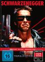 "Schwarzenegger" oben, "FSK ab 16", "The Terminator" unten. Ein Mann mit Sonnenbrille und Lederjacke hält eine Waffe.