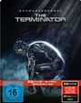 SCHWARZENEGGER, THE TERMINATOR, 4K ULTRA HD + BLU-RAY + BONUS-BLU-RAY, FSK ab 16 freigegeben. Illustration eines humanoiden Roboters.
