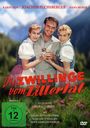 Text: "Die Zwillinge vom Zillertal". Drei lachende Personen in traditioneller Tracht vor Bergkulisse.